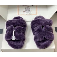 Big Discount Hermes Chypre Flat Slides Sandal in Wool Purple H102306 1023112