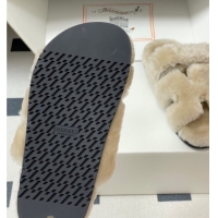 Perfect Hermes Chypre Flat Slides Sandal in Wool Grey H102306 1023113