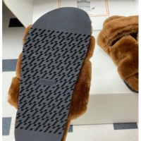 Fashion Luxury Hermes Chypre Flat Slides Sandal in Wool Brown H102306 1023114