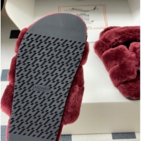 Fashion Hermes Chypre Flat Slides Sandal in Wool Burgundy H102306 1023115
