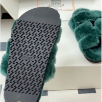 Trendy Design Hermes Chypre Flat Slides Sandal in Wool Green H102306 1023116