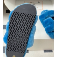 Top Grade Hermes Chypre Flat Slides Sandal in Wool Blue 2025 H102306 1023117