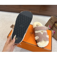 Unique Style Hermes Chypre Flat Slides Sandal in Suede and Shearling Grey H102307 1023118