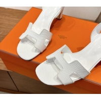 Good Quality Hermes Eremite Heel Sandals 8.5cm in Ostrich Embossed Leather White H102308 1023126