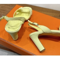 Luxurious Hermes Eremite Heel Sandals 8.5cm in Ostrich Embossed Leather Yellow H102308 1023129