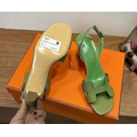 Classic Hot Hermes Eremite Heel Sandals 8.5cm in Ostrich Embossed Leather Green 2025 H102308 1023132