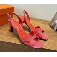 Grade Quality Hermes Eremite Heel Sandals 8.5cm in Ostrich Embossed Leather Red H102308 1023133