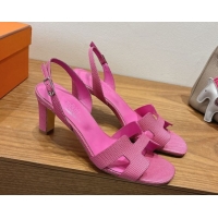 Buy Luxury Hermes Eremite Heel Sandals 8.5cm in Ostrich Embossed Leather Pink 2025 H102308 1023134