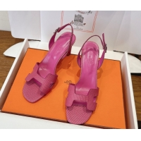 Buy Luxury Hermes Eremite Heel Sandals 8.5cm in Ostrich Embossed Leather Pink 2025 H102308 1023134