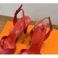 Purchase Hermes Eremite Heel Sandals 10cm in Ostrich Embossed Leather Red H102308 1023136