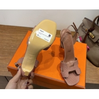 Best Price Hermes Eremite Heel Sandals 10cm in Ostrich Embossed Leather Khaki H102308 1023137