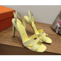 Grade Quality Hermes Eremite Heel Sandals 10cm in Ostrich Embossed Leather Yellow H102308 1023138