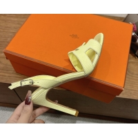 Grade Quality Hermes Eremite Heel Sandals 10cm in Ostrich Embossed Leather Yellow H102308 1023138