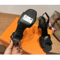 Best Product Hermes Eremite Heel Sandals 10cm in Ostrich Embossed Leather Black H102308 1023142