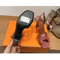 Low Cost Hermes Eremite Heel Sandals 10cm in Ostrich Embossed Leather Dark Brown H102308 51023143