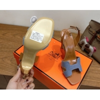 Pretty Style Hermes Eremite Heel Sandals 10cm in Denim and Leather Light Blue H02275 1023145