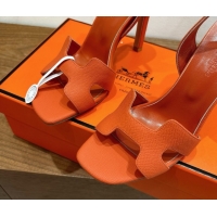 Shop Duplicate Hermes Eremite Heel Sandals 10cm in Grained Leather Orange2 H02275 1023149