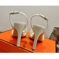 Cheap Price Hermes Eremite Heel Sandals 10cm in Grained Leather Pale Yellow H02275 1023152