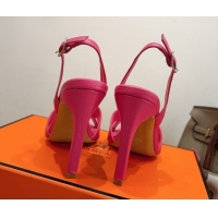 Top Grade Hermes Eremite Heel Sandals 10cm in Grained Leather Dark Pink H02275 1023156