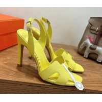 Popular Style Hermes Eremite Heel Sandals 10cm in Grained Leather Bright Yellow H02275 1023158