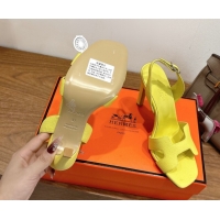 Popular Style Hermes Eremite Heel Sandals 10cm in Grained Leather Bright Yellow H02275 1023158