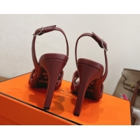 Best Product Hermes Eremite Heel Sandals 10cm in Grained Leather Dark Burgundy H02275 1023163
