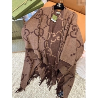 Original Cheap Gucci Reversible Jumbo GG Cashmere Cape G110524 Dark Brown 2025