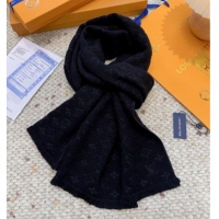 Best Price Louis Vuitton Monogram Wool Headline Scarf LV110527 Black 2025