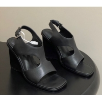 Pretty Style Hermes Kalya Wedge Sandals 10cm in Calfskin Leather Black 1023168