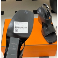 Pretty Style Hermes Kalya Wedge Sandals 10cm in Calfskin Leather Black 1023168