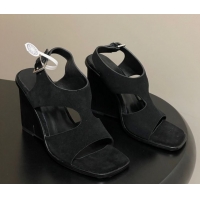 Luxury Hermes Kalya Wedge Sandals 10cm in Suede Black 1023170