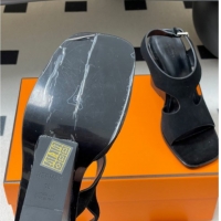 Luxury Hermes Kalya Wedge Sandals 10cm in Suede Black 1023170