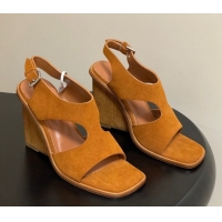 Grade Quality Hermes Kalya Wedge Sandals 10cm in Suede Brown 1023171