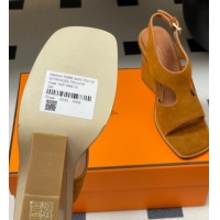 Grade Quality Hermes Kalya Wedge Sandals 10cm in Suede Brown 1023171
