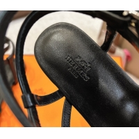 Good Quality Hermes Lullaby Flat Sandals in Kelly Buckle in Calfskin Leather Black 1023172