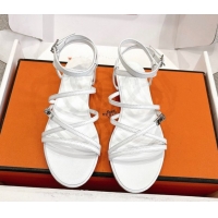 Best Grade Hermes Lullaby Flat Sandals in Kelly Buckle in Calfskin Leather White 1023173