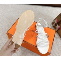 Best Grade Hermes Lullaby Flat Sandals in Kelly Buckle in Calfskin Leather White 1023173