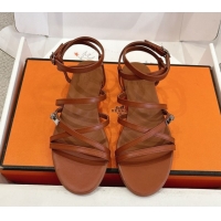 Big Discount Hermes Lullaby Flat Sandals in Kelly Buckle in Calfskin Leather Brown 1023174