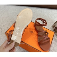 Big Discount Hermes Lullaby Flat Sandals in Kelly Buckle in Calfskin Leather Brown 1023174