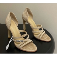 Charming Hermes Lipstick Heel Sandals 10.5cm with Kelly Buckle in Suede Beige 1023176