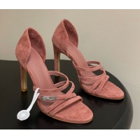 Best Price Hermes Lipstick Heel Sandals 10.5cm with Kelly Buckle in Suede Pink 1023178