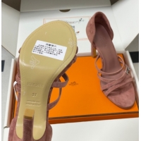 Best Price Hermes Lipstick Heel Sandals 10.5cm with Kelly Buckle in Suede Pink 1023178