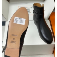 Buy Luxury Hermes Neo Flat Ankle Boots in Calfskin Leather with Kelly Buckle Black 1023180
