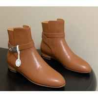 Sophisticated Hermes Neo Flat Ankle Boots in Calfskin Leather with Kelly Buckle Brown 1023181