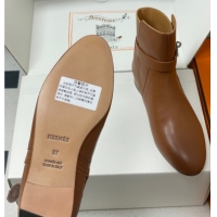 Sophisticated Hermes Neo Flat Ankle Boots in Calfskin Leather with Kelly Buckle Brown 1023181