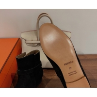 Stylish Hermes Neo Flat Ankle Boots in Suede with Kelly Buckle Black 1023182