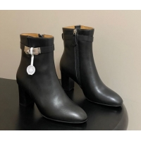 Sophisticated Hermes Saint Germain Heel Ankle Boots 7.5cm in Calfskin Leather with Kelly Buckle Black 1023183