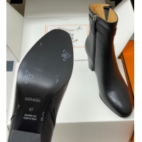 Sophisticated Hermes Saint Germain Heel Ankle Boots 7.5cm in Calfskin Leather with Kelly Buckle Black 1023183
