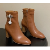 Duplicate Hermes Saint Germain Heel Ankle Boots 7.5cm in Calfskin Leather with Kelly Buckle Brown 1023184