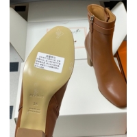Duplicate Hermes Saint Germain Heel Ankle Boots 7.5cm in Calfskin Leather with Kelly Buckle Brown 1023184
